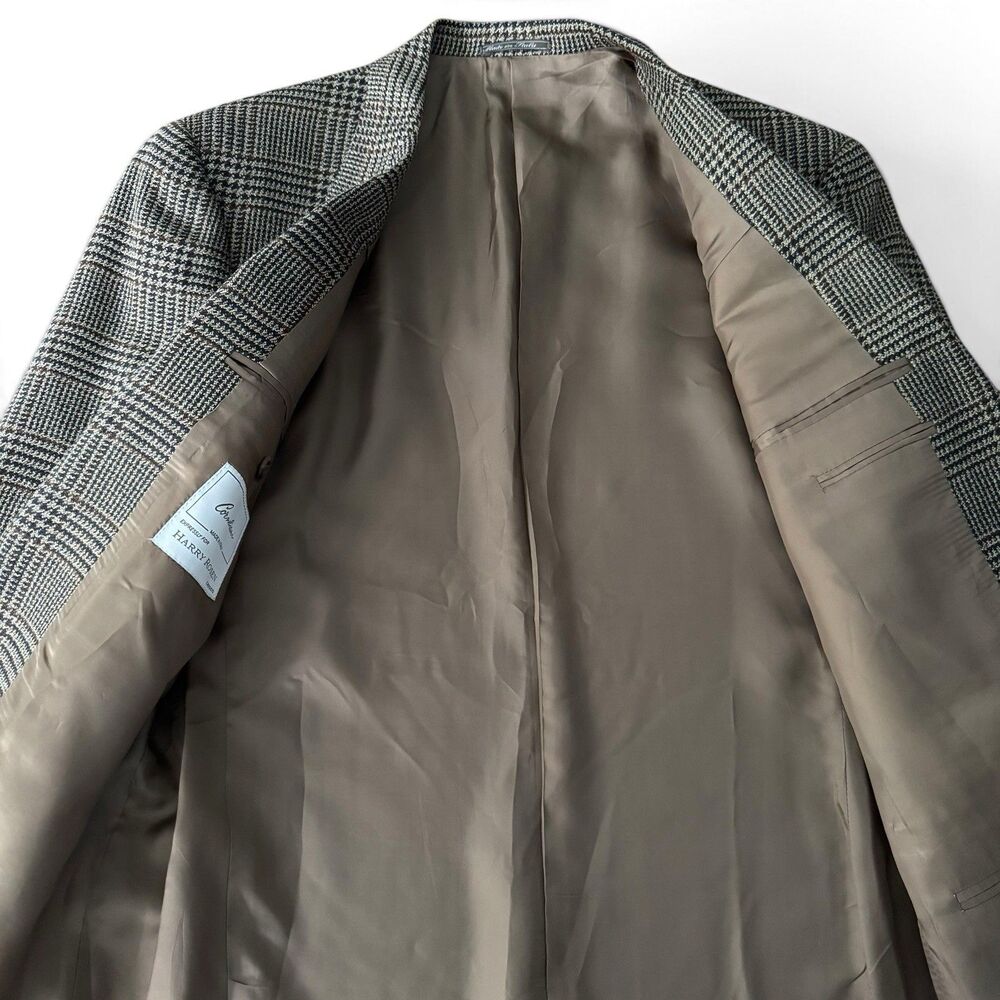Corneliani Harry Rosen Blazer Men 38R/ 48IT Brown Glen Plaid Wool Cupro Italy - Picture 2 of 16